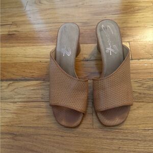 Seven 7 Brown Open Toe Mule Block Fall Shoes